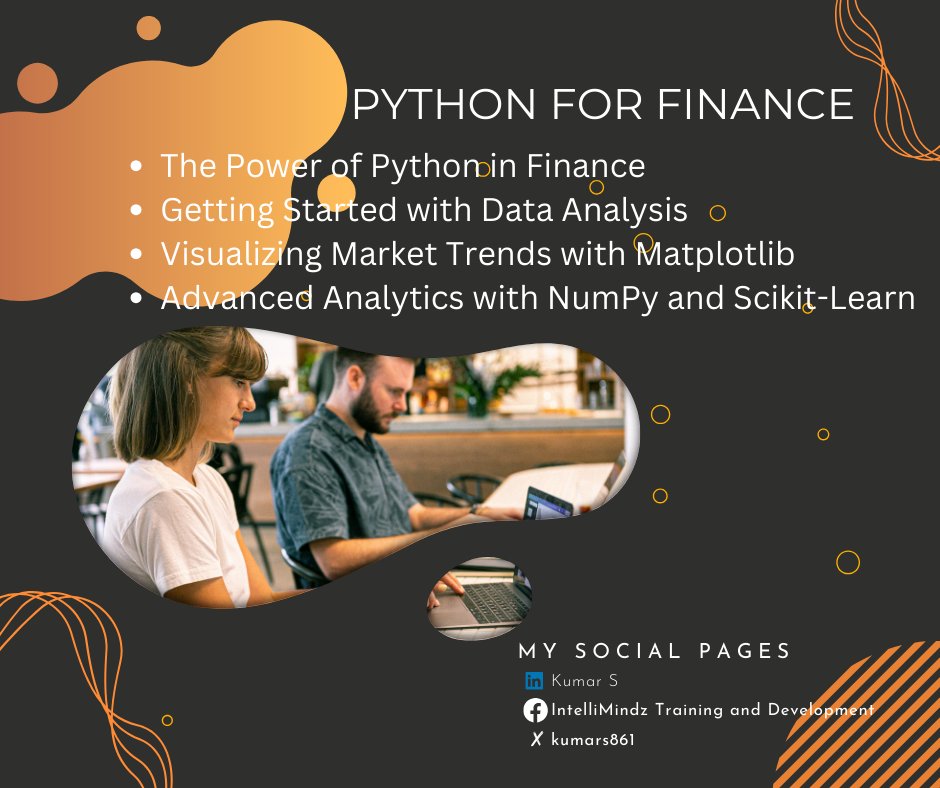 kumars861's tweet image. Empower your financial strategies with Python! Unleash the power of data analysis and visualization to gain valuable market insights. 
#PythonForFinance #DataAnalysis #DataVisualization #FinancialInsights #FinanceTech #PythonProgramming #MarketAnalysis #FintechRevolution