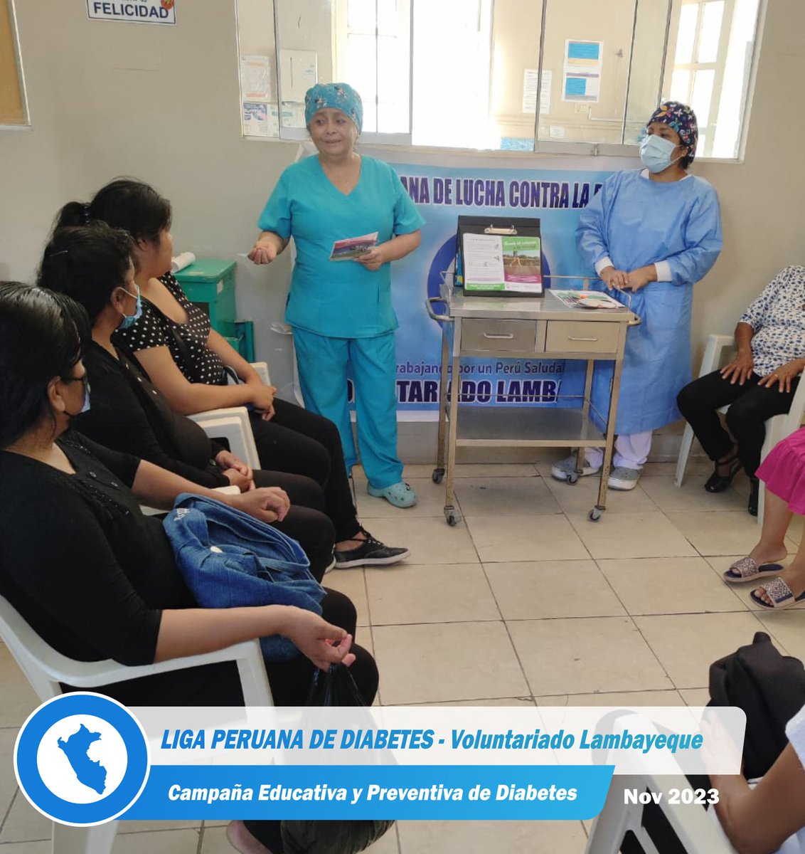 ligadiabetes's tweet photo. VOLUNTARIADO LAMBAYEQUE 2023

Campaña Educativa en el Hospital Belén, organizado por el Voluntariado Lambayeque, martes 21 de noviembre 2023
Participan:
▪️Téc. Enf. Edith Niño Ventura
▪️Bach. André Josué Rivero Zapata
▪️Lic. Enf. Cecilia Villoslado Calderón https://t.co/OWQqxXO60o