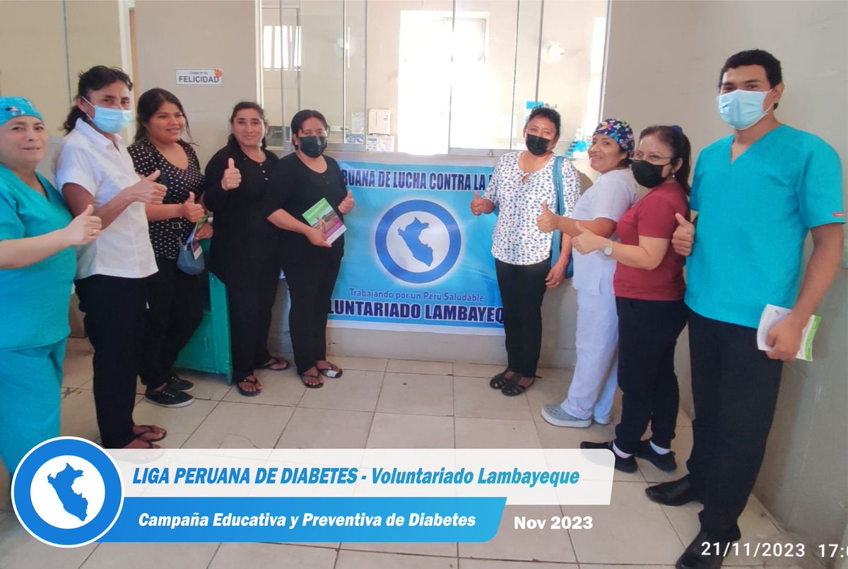 ligadiabetes's tweet photo. VOLUNTARIADO LAMBAYEQUE 2023

Campaña Educativa en el Hospital Belén, organizado por el Voluntariado Lambayeque, martes 21 de noviembre 2023
Participan:
▪️Téc. Enf. Edith Niño Ventura
▪️Bach. André Josué Rivero Zapata
▪️Lic. Enf. Cecilia Villoslado Calderón https://t.co/OWQqxXO60o