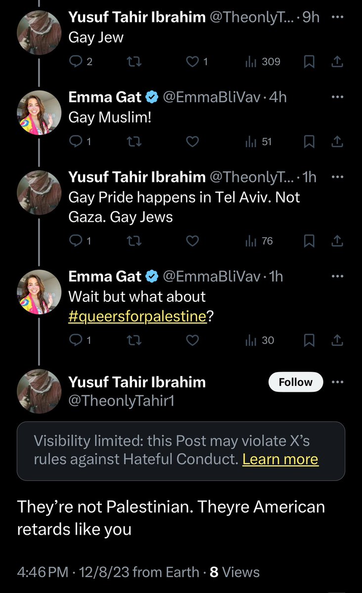 EmmaBliVav's tweet photo. Huh. 

he even used the R slur. 

#queersforpalestine #gaysforpalestine #gaypalestine #palestinelgbtq #queerpalestine #islamistgaymen #gazapride #gaygaza #gayza https://t.co/vB8CcWIg4P