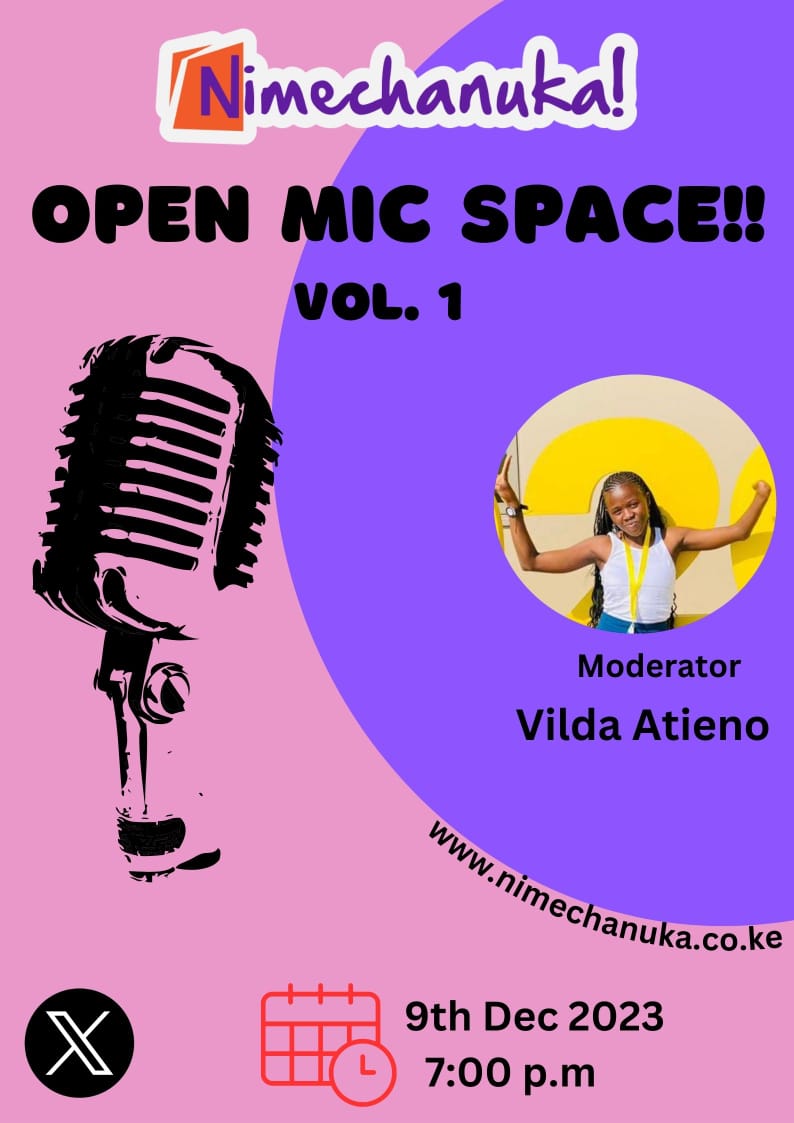 Space alert!! .Join us today 9th Dec 2023 at 7.00pm EAT during the open mic space .Let's share and learn from each other on intersectionality and its role towards ending Gender Based Violence in the society. #nimechanuka