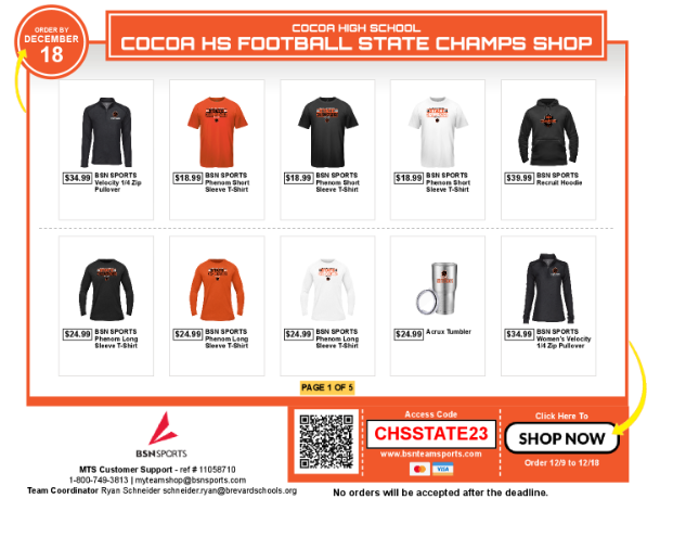 Congratulations Cocoa Tigers on being BACK TO BACK State Champs!! We are so proud of you! @CocoaFootball @Cocoa_Schneider @cocoa_tigers @CocoaHighSchool @milenasavich #NikeTEAM
Get your Championship swag here, Store opens Saturday am!  bit.ly/3TcvwNz