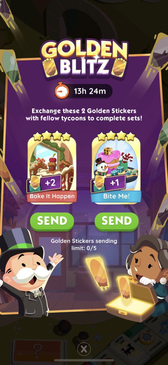 limagandaa's tweet photo. wtt monopoly go stickers

have: bite me &amp; bake it happen (golden blitz)
want: so proud set 7 (or other 5 stars) https://t.co/rS845DU4SQ