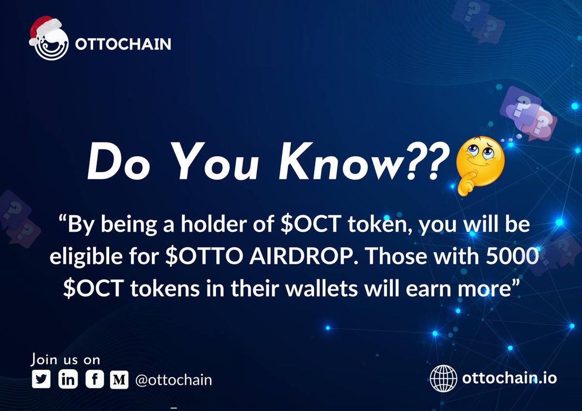 Holders of our parent infrastructure <a href="/oct_network/">Octopus Network</a> token $OCT , validators, delegators, community members of running #appchains <a href="/DeBio_Network/">DeBio.Network</a> <a href="/myriad_social/">Myriad.Social</a> <a href="/AtochaProtocol/">Atocha Protocol | Building Puzzle on NEAR</a> <a href="/FusotaoProtocol/">lowMcinvestor</a> are eligible for $OTTO AIRDROP
