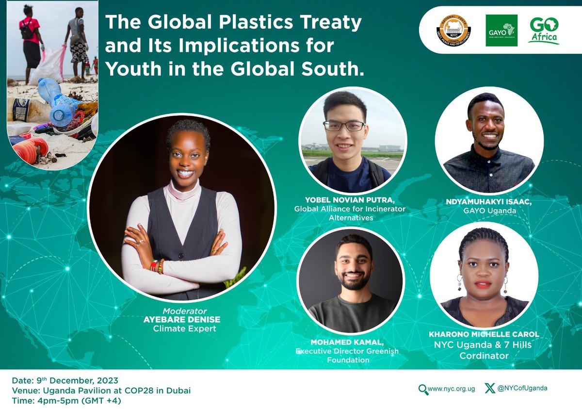 GAIAnoburn's tweet photo. #COP28 Side Event:
Happening today, Dec 9, at 4PM UAE!

GAIA will be joining remarkable youth leaders at the Uganda Pavilion to discuss the Global #PlasticsTreaty and Its Implications for #Youth in the Global South.

📣#LessPlasticMoreLife, #BreakFreeFromPlastic
#zerowaste https://t.co/S56ht0Dhoh