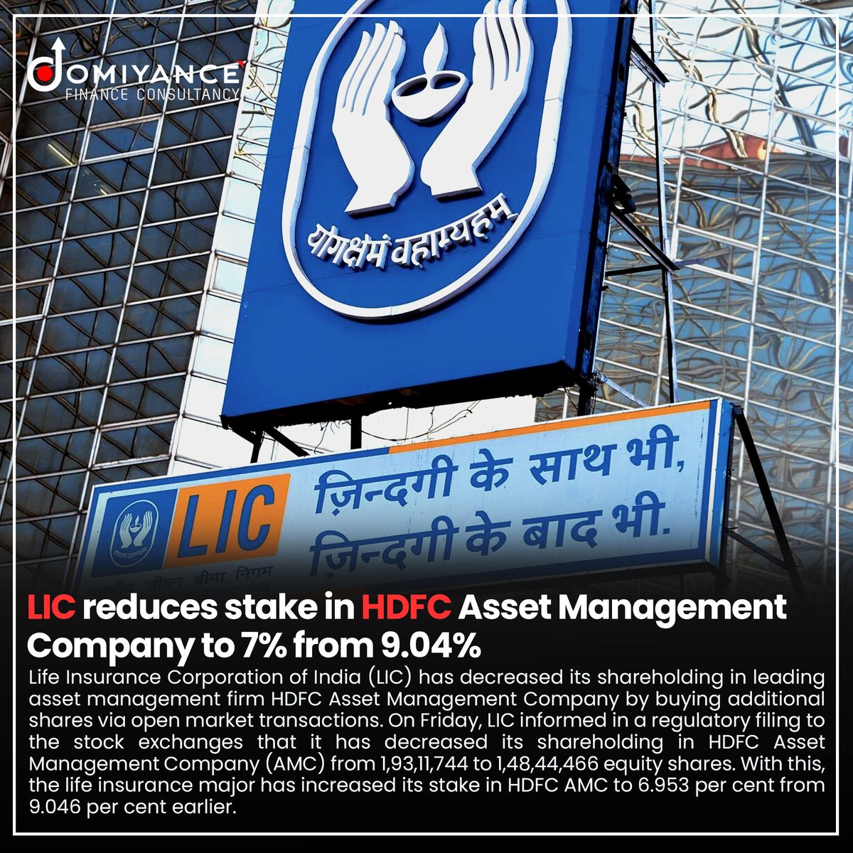 Domiyance_LLP's tweet photo. LIC reduces stake in HDFC Asset Management Company to 7% from 9.04%
#domiyance #domiyancefinance #lic #HDFC #stakeholders https://t.co/3eoxGE79pu