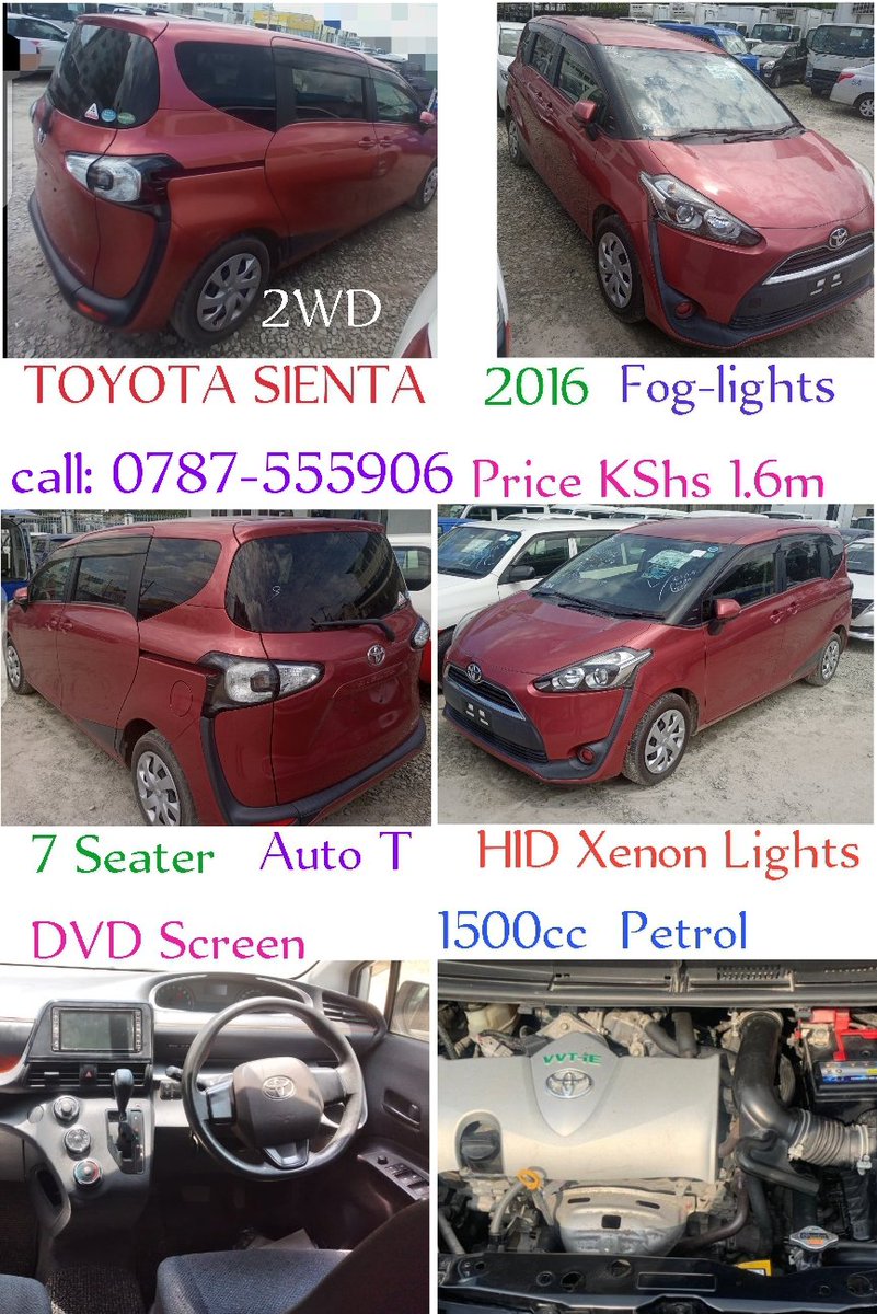 ArthurMbugwa2's tweet image. THERE'S Hybrid One &amp;amp; Non-Hybrid
7 Seater TOYOTA SIENTA
at KShs 1.6m ONLY

Call: 0787-555906

2016
2WD
Auto T
Petrol
1500cc
7 Seater
DVD Screen
Location Mombasa 🌴

#SioStoryZaJaba Aldrine Kibet #TenBallz Harambee Stars Fund Our Future Happy Sabbath Ksh 16,199 #telegram Roysambu