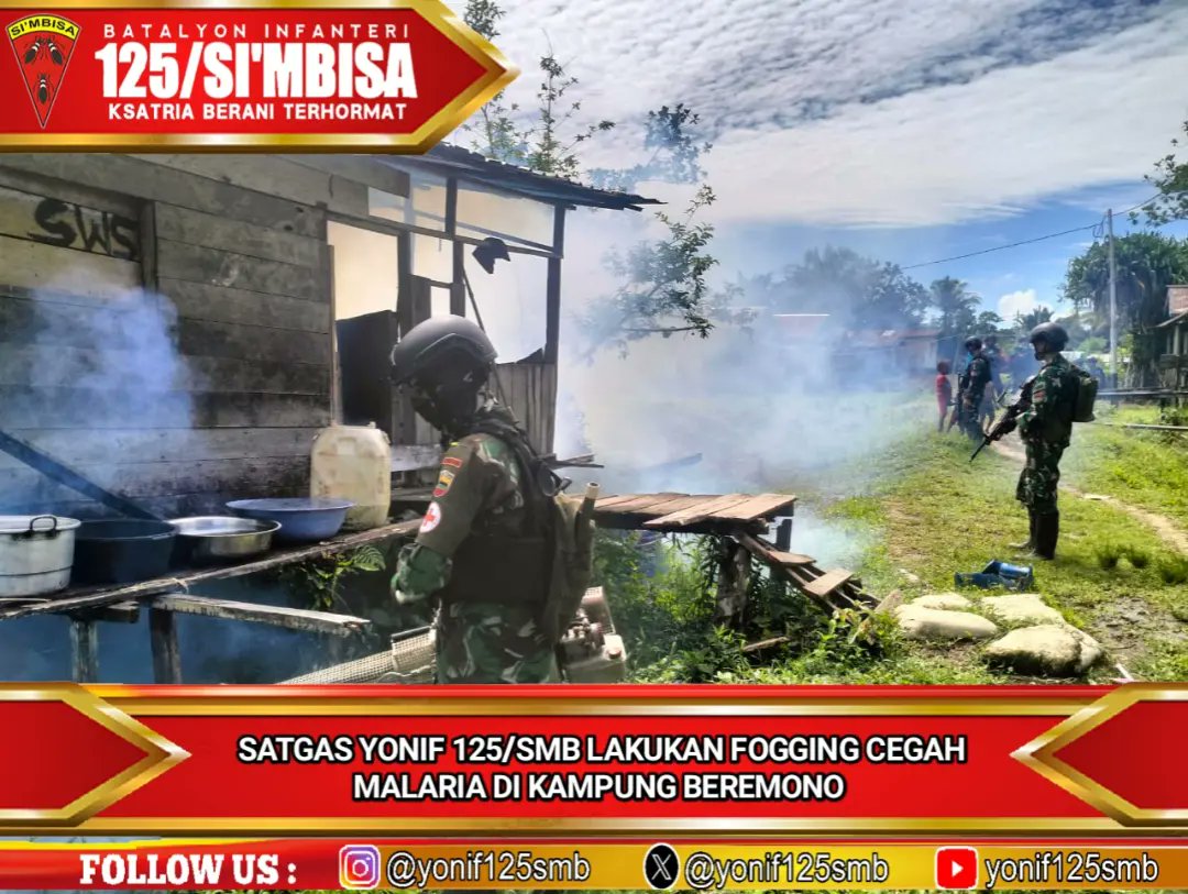 yonif125smb's tweet photo. Satgas Yonif 125/SMB Lakukan Fogging Cegah Malaria di Kampung Beremono
#tni
#tniad
#lintasprajurit
#puspenad
#TNIADMengabdidanMembangunBersamaRakyat
#kodam1bukitbarisan
#kodam17
#pen_korem174_atw
#brigif7rr_official
#yonif125smb
#satgaspamtasRIPNG
#RIPNG https://t.co/y4BZnxXGPp