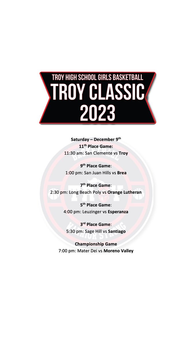 The final day of the 2023 Troy Classic is set! 

** Second team listed in Bold is the Home Team

#TroyClassic