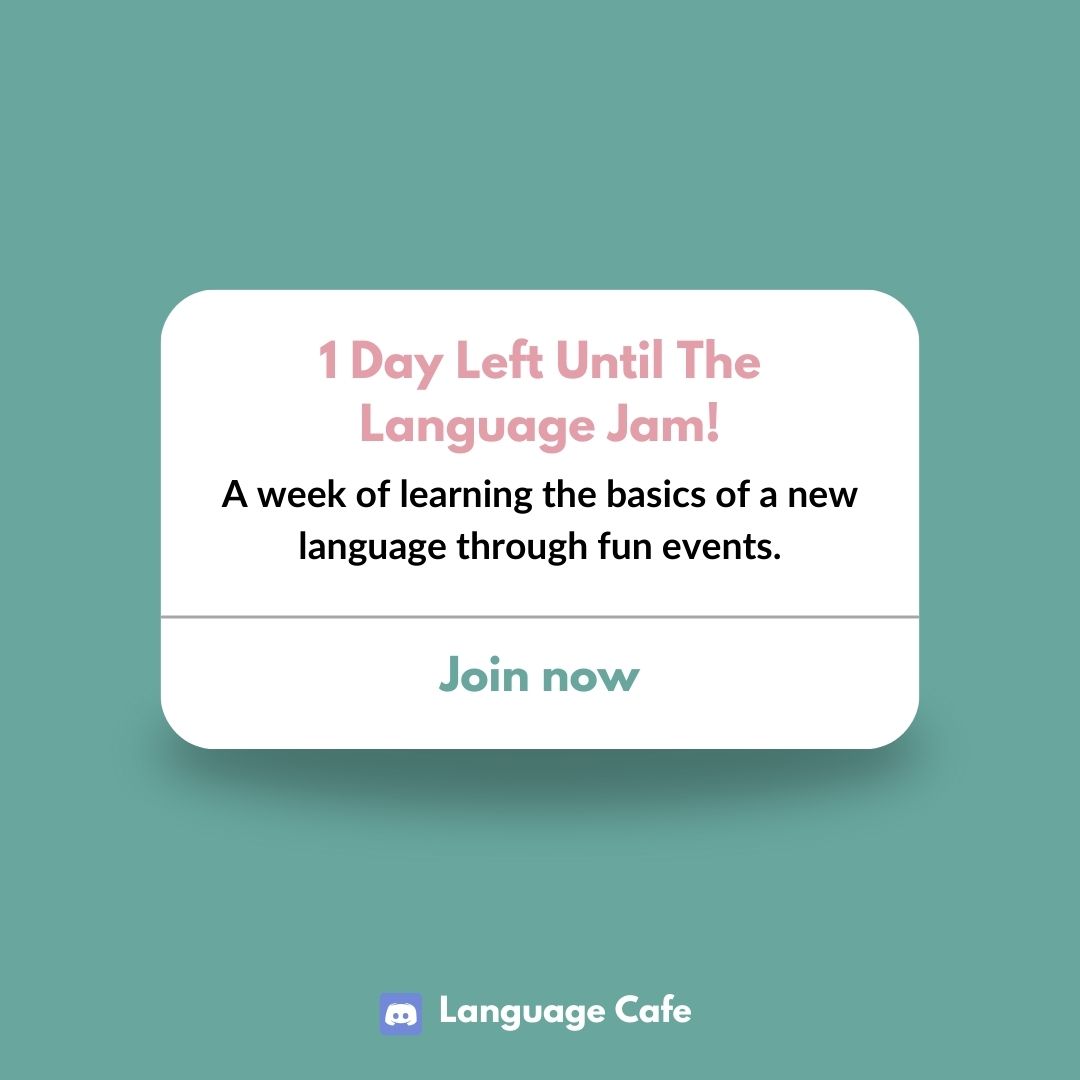 LanguageCafe's tweet photo. ☕Get your cup ready for the Language Jam!
👉Join using the link right here https://t.co/EDTfpYrEBW
#language #languagelearning #languagelover #languagecafe #studytwt #langtwt #languagejam https://t.co/0gWngsce1I