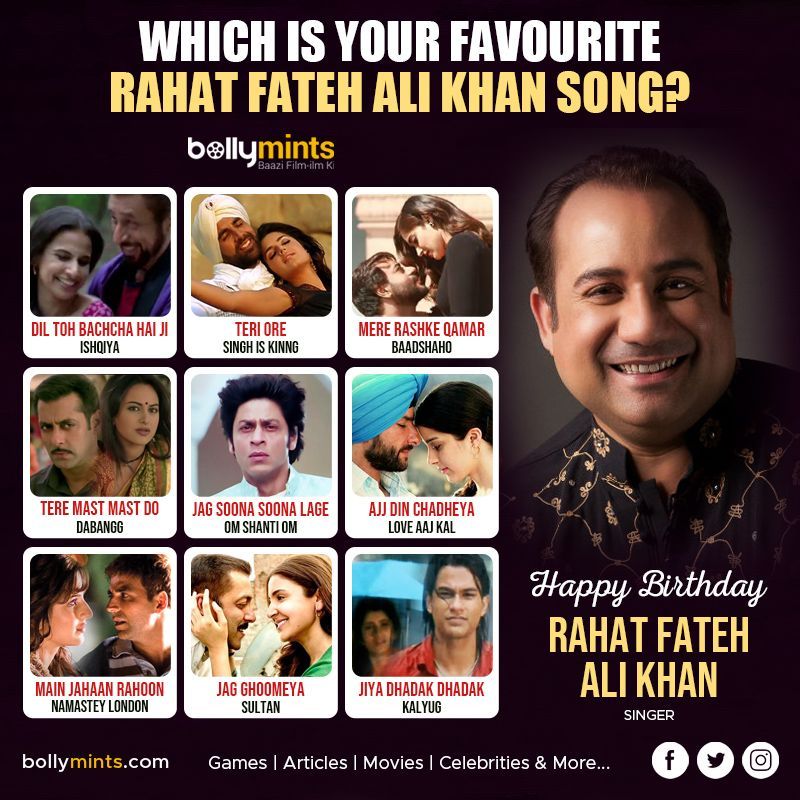 Wishing A Very Happy Birthday To Singer #RahatFatehAliKhan Ji !
#HBDRahatFatehAliKhan #HappyBirthdayRahatFatehAliKhan #RahatFatehAliKhanSongs #NusratFatehAliKhan
Which Is Your #Favourite Rahat Fateh Ali Khan #Song?