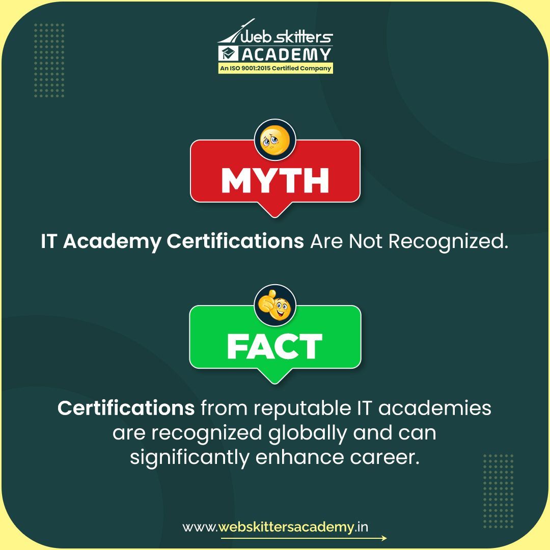 Don't let misconceptions hold you back!

Embrace the truth that IT Academy Certifications are a direct pathway to career advancement and success. 

#WebskittersAcdemy #MythVSFact #ITCertifications #CareerAdvancement #TechMythBusters #GlobalRecognition #SkillsValidation