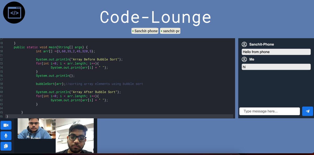 SanchitTwts's tweet photo. Just Completed my collaborative coding platform for my resume , Code-Lounge 🚀 Built it from scratch using #NodeJS, #Express, #SocketIO, and #PeerJS. Real-time code collaboration, video chat, and more! Check it out: https://t.co/08SOd3t4Ir #BuildInPublic #WebDev #CodingCommunity https://t.co/9XRLA3XEKC