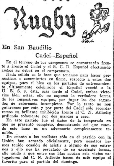 VadeMcum2's tweet photo. #TalDiaComoHoy de 1923, hace 100 años, El RCD Español disputaba el 1r partido oficial de rugby de su historia. Debutaba en el campeonato de Cataluña frente al CADCI en el Camp del Riu. El campo totalmente embarrado, no detuvo el triunfo del club blanquiazul, que venció por 9 a 0. https://t.co/6vvVyvKguK