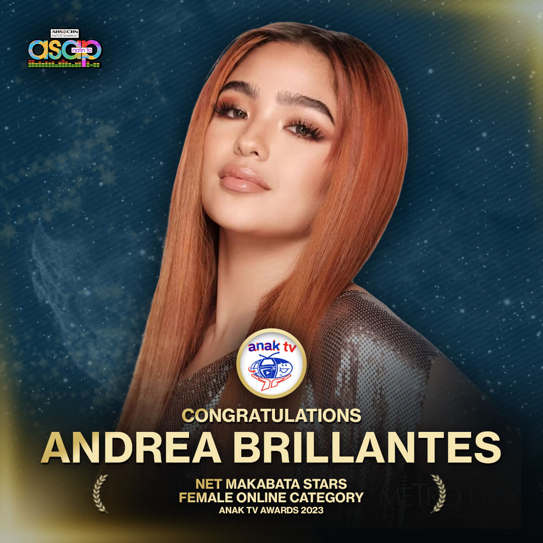 Congratulations, Andrea Brillantes! 🌟

Net Makabata Star – Female Online Category at Anak TV Awards 2023. Well-deserved! 🏆📺

We are proud of you! ✨