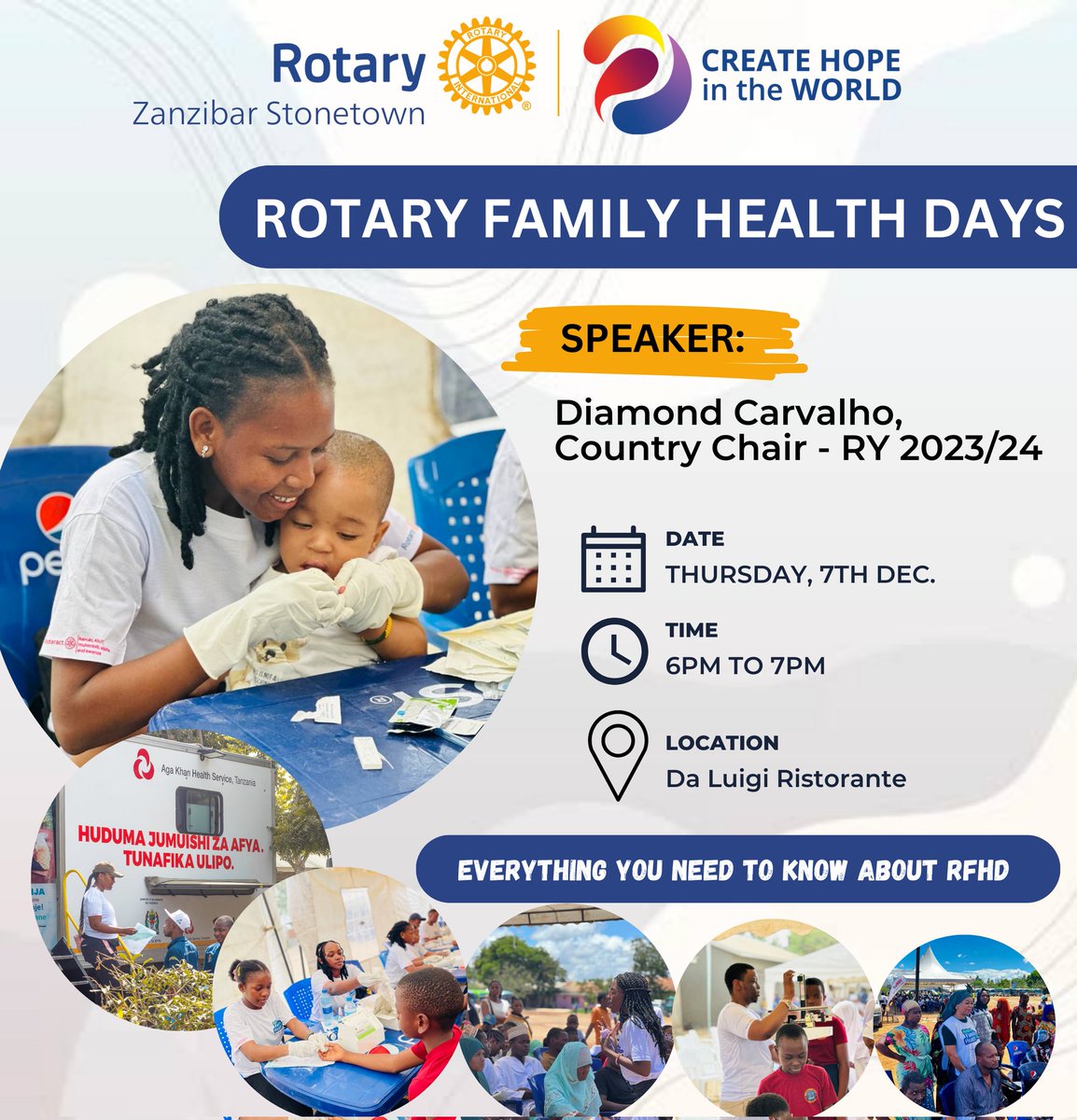Rotary club of Zanzibar stonetown invited the RFHD Country Coordinator Rotarian Diamond Carvalho and Rotarian Mehreen who explained the details on how Rotary Action Group for Family Health &amp; AIDS Prevention works RFHA is dedicated to disease prevention and treatment Proven.