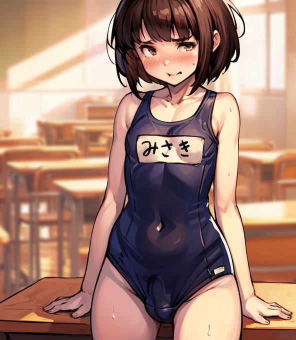 放課後の教室で女装を楽しむミコトくん
(水着はお姉ちゃんから拝借('ω')) 