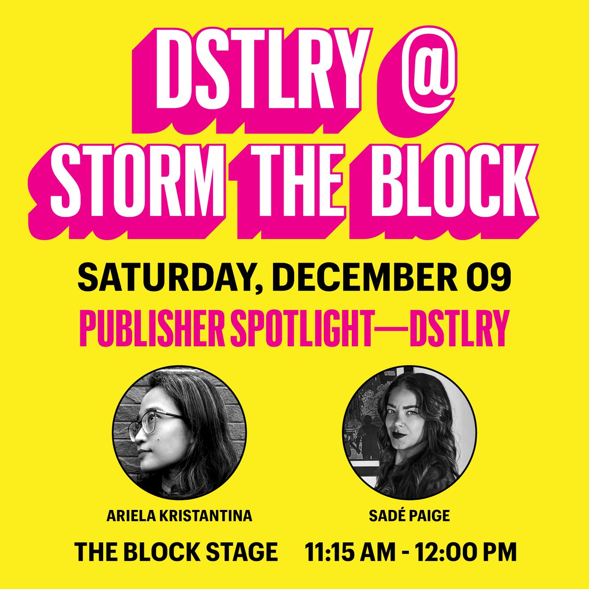 DSTLRY_Media's tweet photo. Day 2 of @stormtheblock and we’re having a panel about all things DSTLRY😈🔪
Panel: 11:15am-12:00
Signing with @arielakris 12:30-1:30
#DSTLRY #STORMTHEBLOCK https://t.co/BhZKhSIjRd