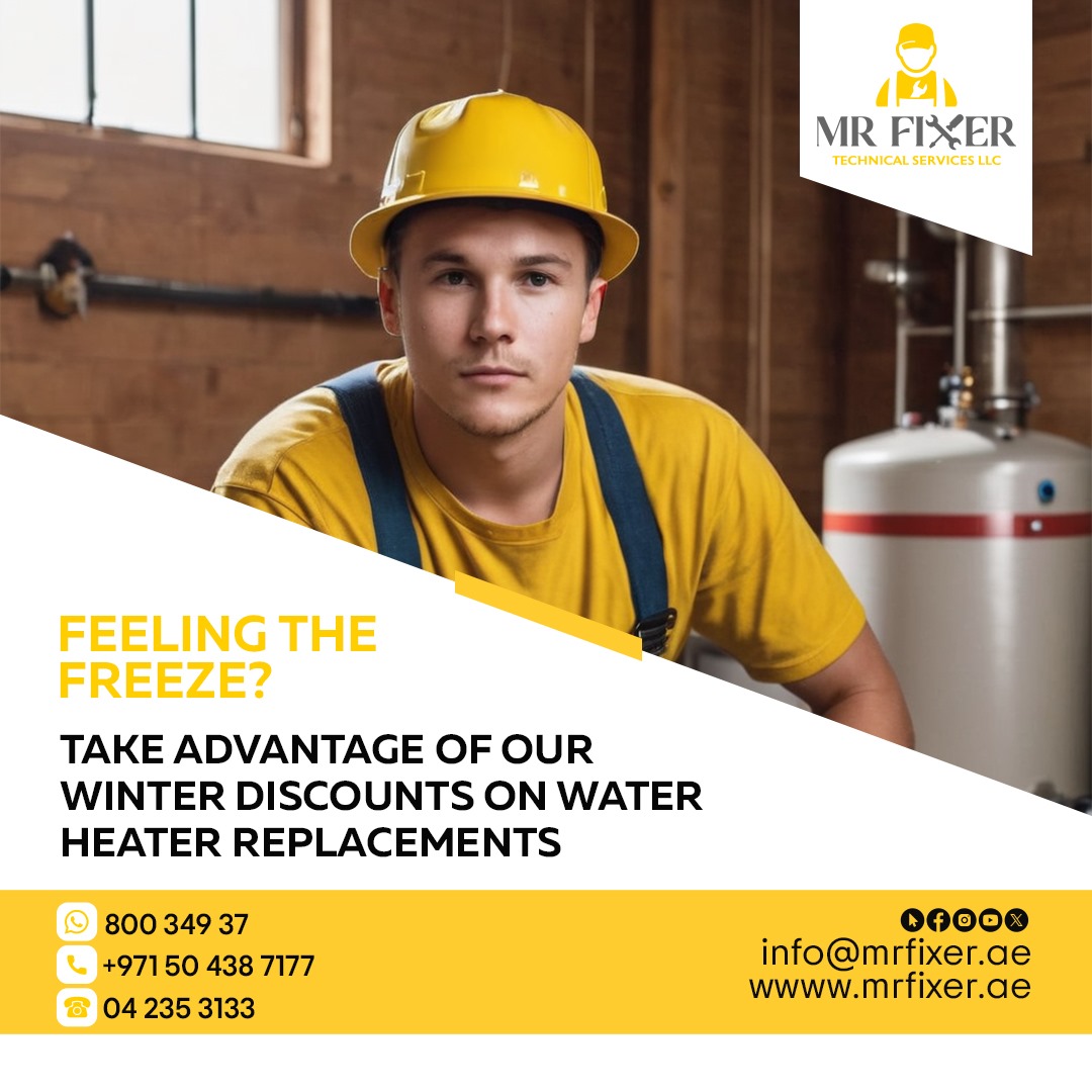 mrfixerae's tweet image. Feeling the freeze? Don't miss out on our winter discounts for water heater replacements.
...
Toll Free: 800 349 37
Mobile: +971 50 438 7177
Call: 04 235 3133
.
Web: mrfixer.ae
Email: info@mrfixer.ae
#WinterDiscounts #WaterHeaterReplacement #StayWarm #SaveBig