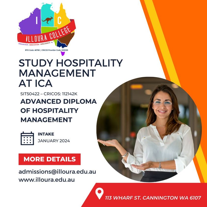 Apply Now!
Learn to be a permanent part of your guest's memory: Learn how to Create unforgettable experiences, from each guest.
For more information:
Email: admissions@illoura.edu.au
Call: +61 8 6388 4890
Location: 113 Wharf St. Cannington WA 6107
#studyinaustralia #studyvisa