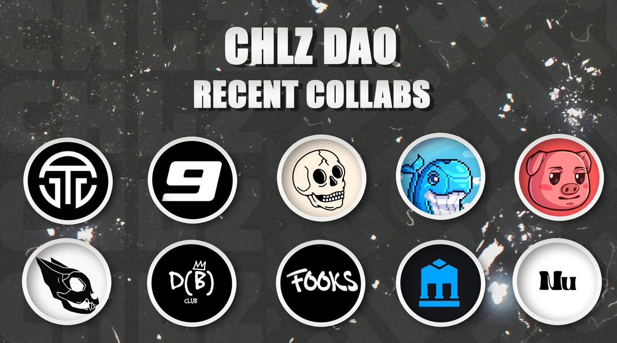 Here's our recent collabs this month!
<a href="/BankmenFinance/">Bankmen Finance</a>
@Block9_NFT
@skultdao
<a href="/WhaloonaNFT/">Whaloona</a>
@P00GS
<a href="/SideCets/">Side Cets</a>
<a href="/dawnbadclub/">Dawn Bad Club</a>
<a href="/fooksNFT/">fooks</a>
<a href="/BankmenFinance/">Bankmen Finance</a>
@NuddiesNFT

CHLZ DAO cooking since day 1 🔥