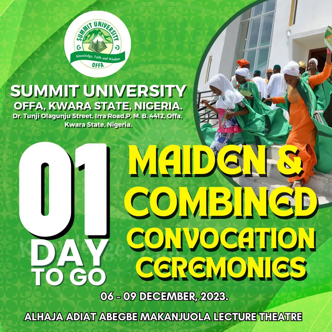 SummitUniOffa's tweet photo. Here's to the ones who dared to dream, dared to achieve. Join us in honoring Summit University Offa's first graduating class! ๐โจ #SUNOClassof2023 #SunOffa #Convocation https://t.co/E73YhixT8U