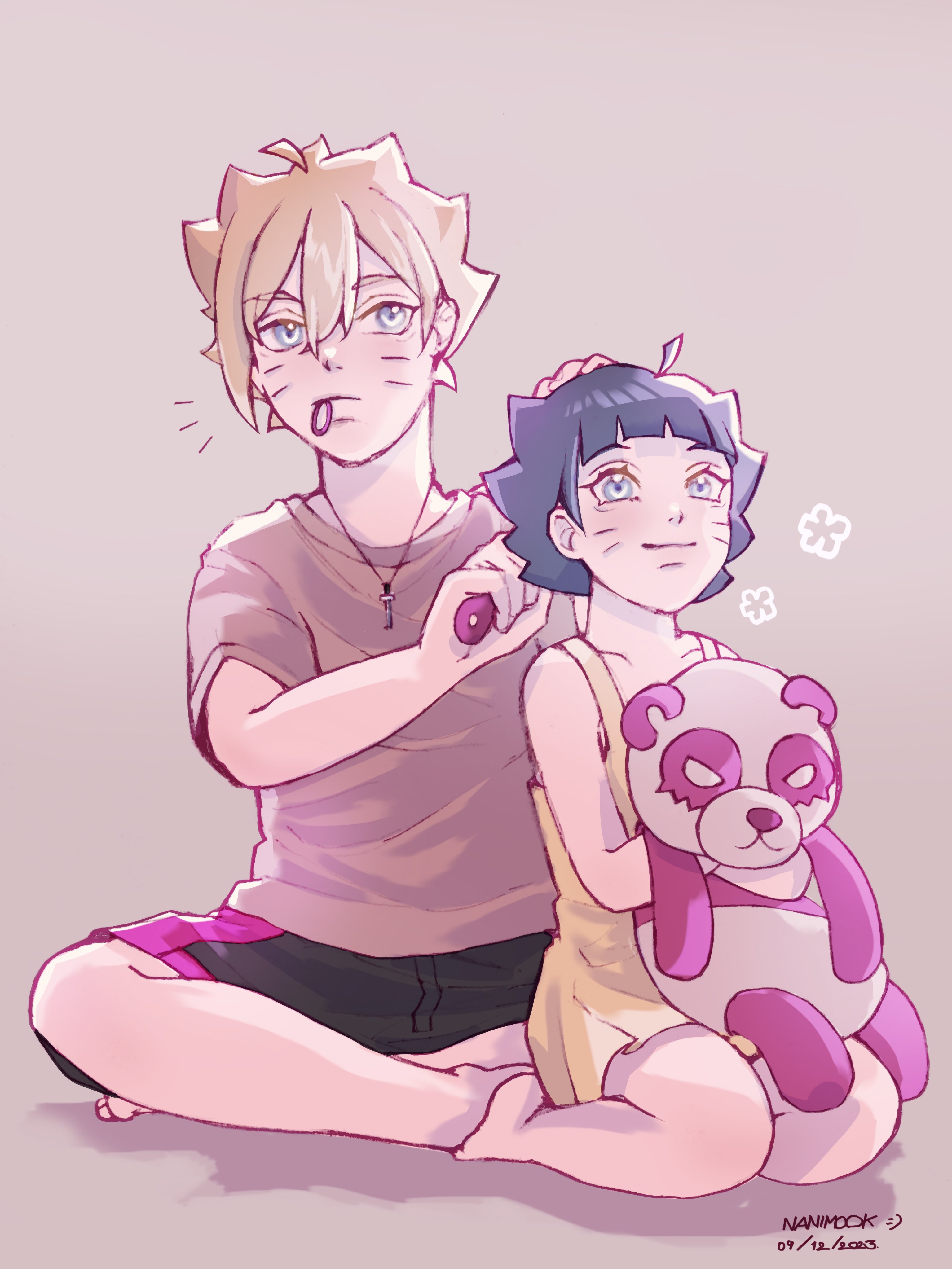 uzumaki naruto, hyuuga hinata, uzumaki boruto, and uzumaki himawari (naruto  and 1 more) drawn by nanimook_kore