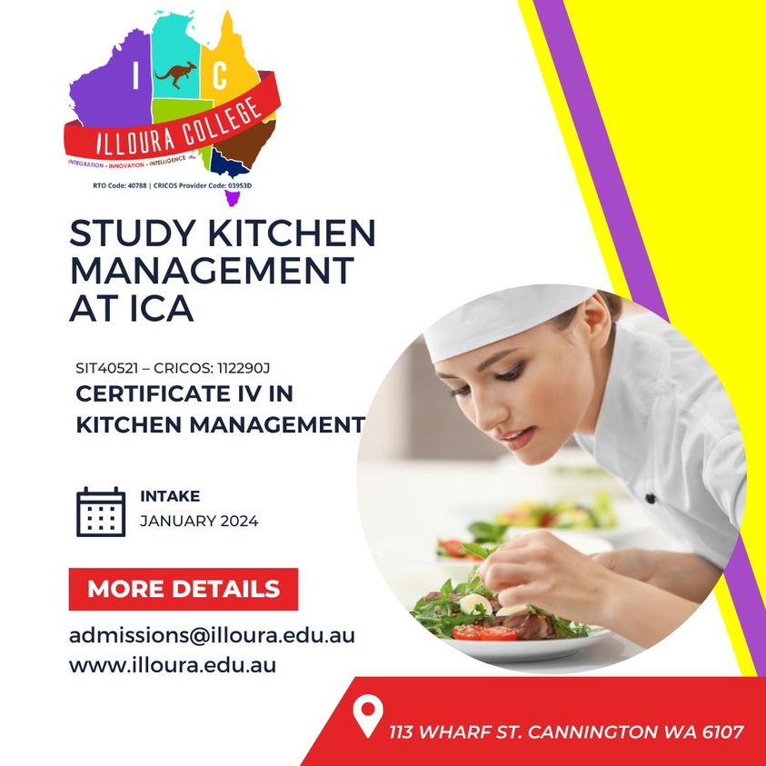 Apply Now!
Master the art of kitchen management with our comprehensive certificate. Elevate your culinary career today!
For more information:
Email: admissions@illoura.edu.au
Call: +61 8 6388 4890
Location: 113 Wharf St. Cannington WA 6107
#pte #visaconsultants #ielts