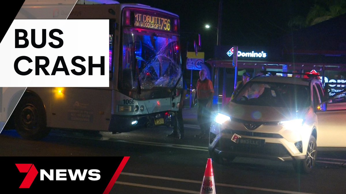 A bus has smashed into a car at Plumpton in Western Sydney. Four passengers onboard were injured and needed treatment in hospital, the driver of the car shaken but unhurt. youtu.be/pYwPuaMNxj8 @jodilee_7 #7NEWS