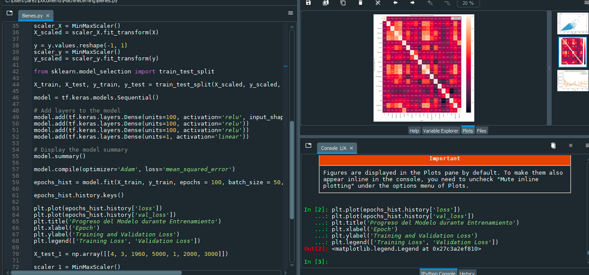 Jarez_Dev's tweet image. #100DaysOfCodepython #100DiasDeCodigo #pythoncode
En el día 68, implementé un modelo de predicción de precios de hogares en base a las habitaciones, patio, baños que tiene el hogar escale los datos y esta diseñada con 3 capas y para finalizar entrene el modelo 🥳🥳