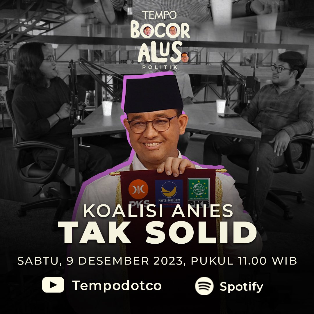 Koalisi Anies Tak Solid

Kubu Anies-Muhaimin menghadapi konflik internal. Saling jegal di dalam koalisi.

Tayang Hari Ini
Sabtu 9 Desember 2023 
Pukul 11.00 WIB

Simak selengkapnya Program Bocor Alus Politik di Channel Youtube Tempodotco dan Spotify

#BocorAlusPolitik #PodcastBAP