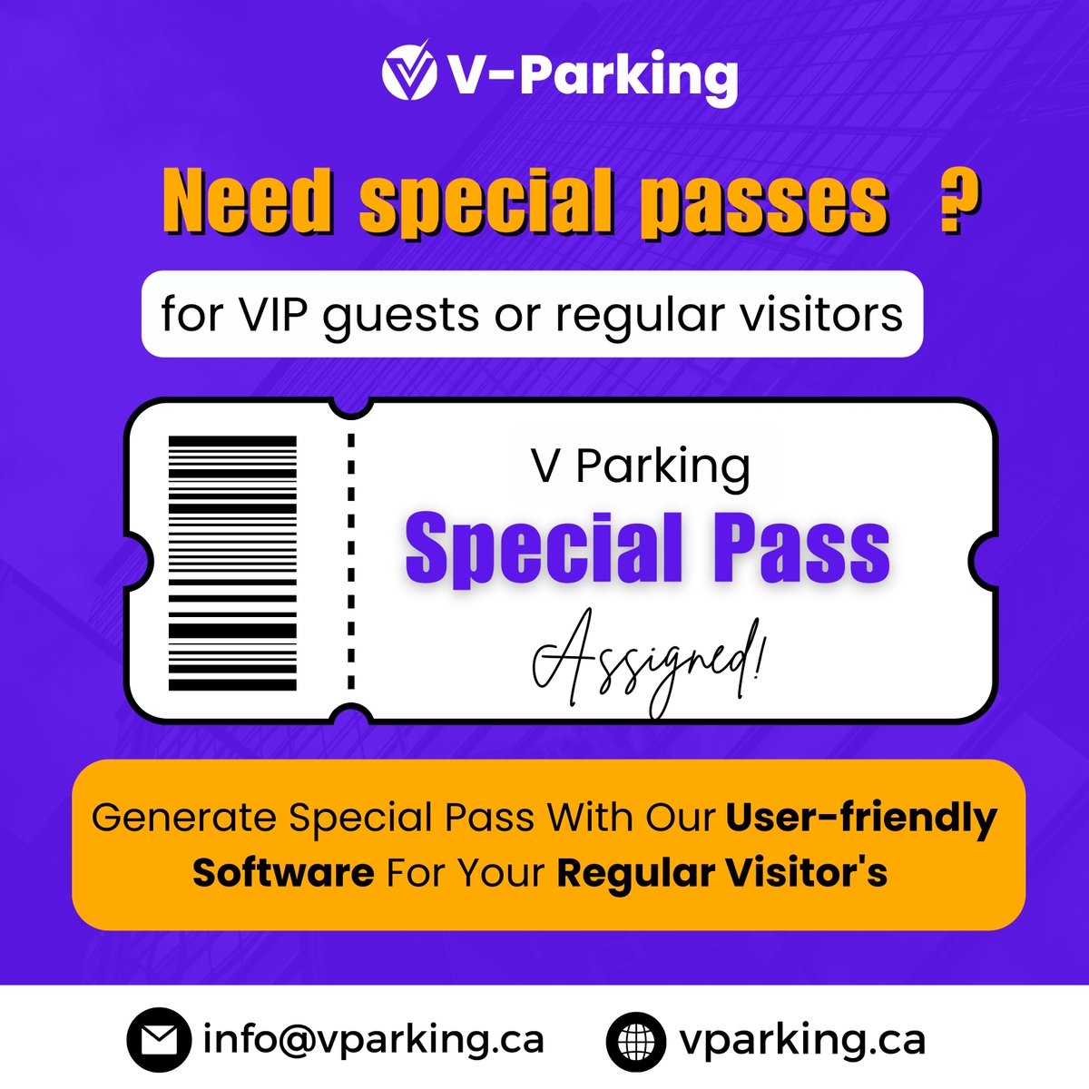 VParkingCanada's tweet photo. Experience ease in managing regular visitors with V Parking's Special Passes! Ideal for property managers seeking streamlined parking solutions. Effortlessly issue passes for healthcare workers or contractors. #ParkingSolutions #SpecialPasses #PropertyManagers https://t.co/8pKFgCo06n