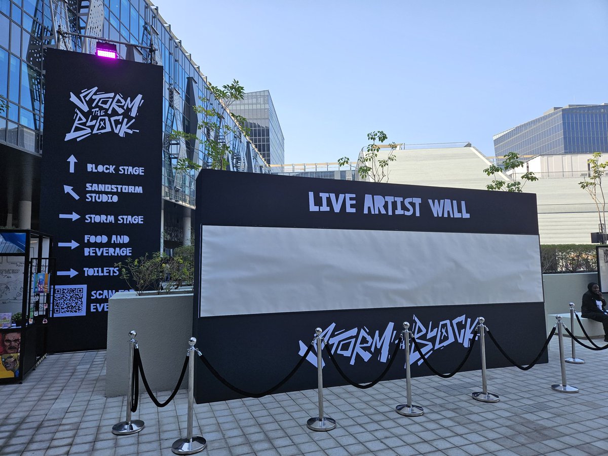 Day 2 of <a href="/StormTheBlock/">StormTheBlock</a> ready to roll, taking place outside in a gorgeous plaza. Great event, I've never participated in anything quite like it. Go visit the <a href="/SandstormComics/">Sandstorm Comics</a> booth, get the books I edited.