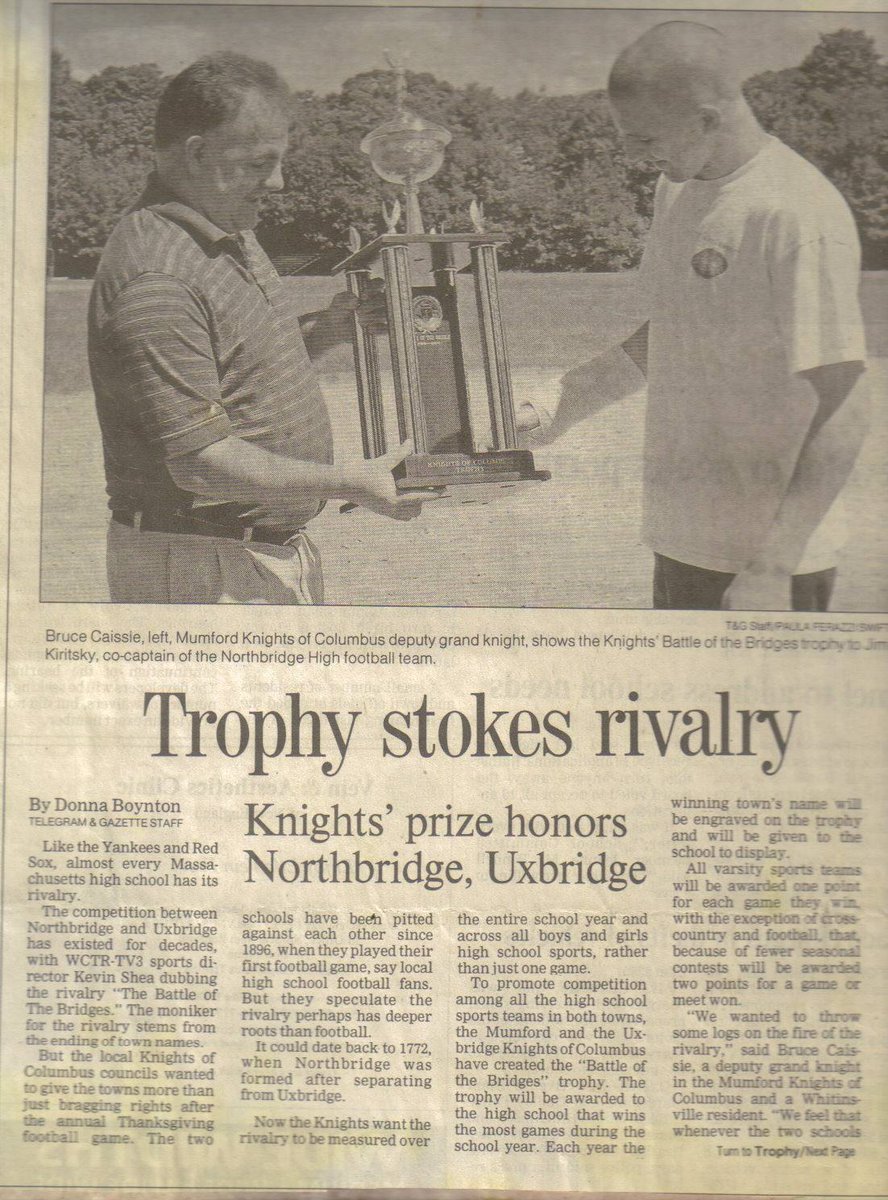 Brucewkc's tweet photo. @SpecNews1Worc @NBRamsAthletics @3KevinShea First Northbridge Student to see the Battle of the Bridge Trophy in 2004 https://t.co/MSfgFz9OzM