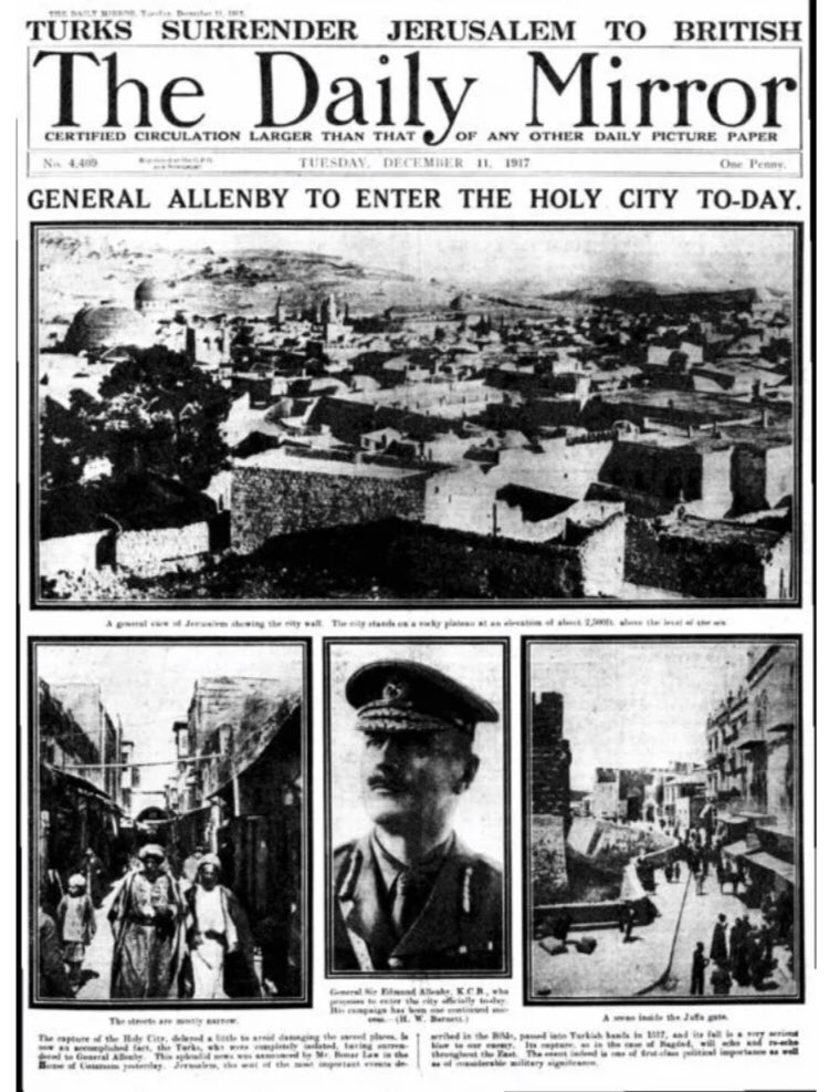 “December 9, 1917 is one of the most difficult, painful and heartbreaking historical days that Turks have experienced. Today, British armies have given one of the greatest gifts to the Christian world before Christmas by capturing Jerusalem, which had been under Ottoman rule…