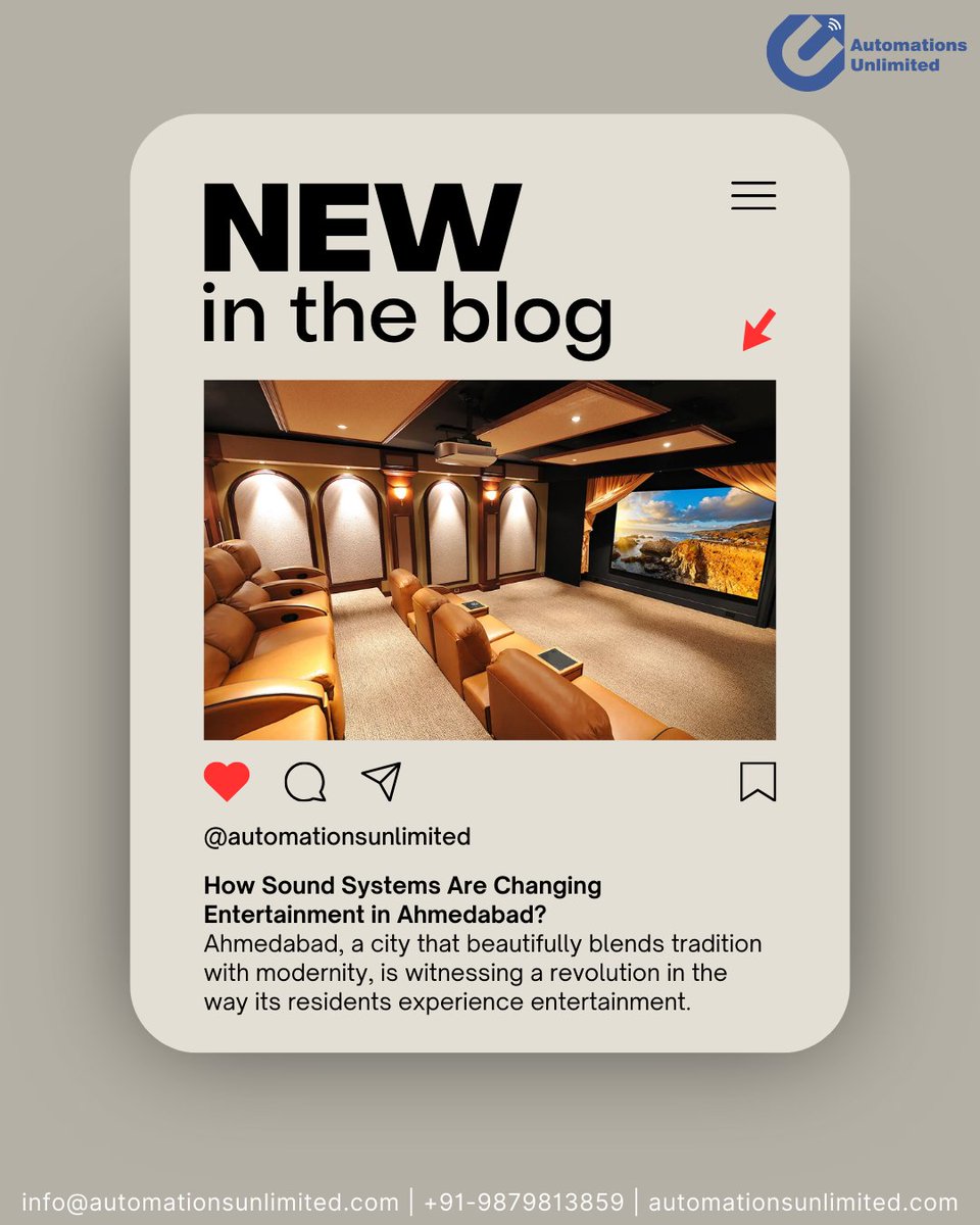 Explore our blog on How Sound Systems &amp; Home Theatre Solutions are reshaping entertainment in Ahmedabad. Discover the power of advanced audio tech, elevating experiences across city.

Visit here: automationsunlimited.com/the-audio-evol…

#ahmedabad #smarthome #homeautomation #automationsunlimited
