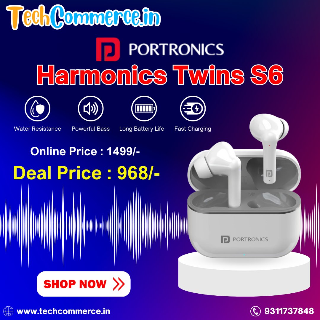 Portronics Harmonics Twins S6 TWS Earbuds with 50Hrs Playtime
#Onlineprice Rs.1499/-
#specialoffer only Rs.968/-
Click to Buy
bit.ly/46LyhIQ

#techcommerce #portronics #earbuds #headphones #earphones #airpods #wireless #bluetooth #music #earphone #wirelessearbuds #tech