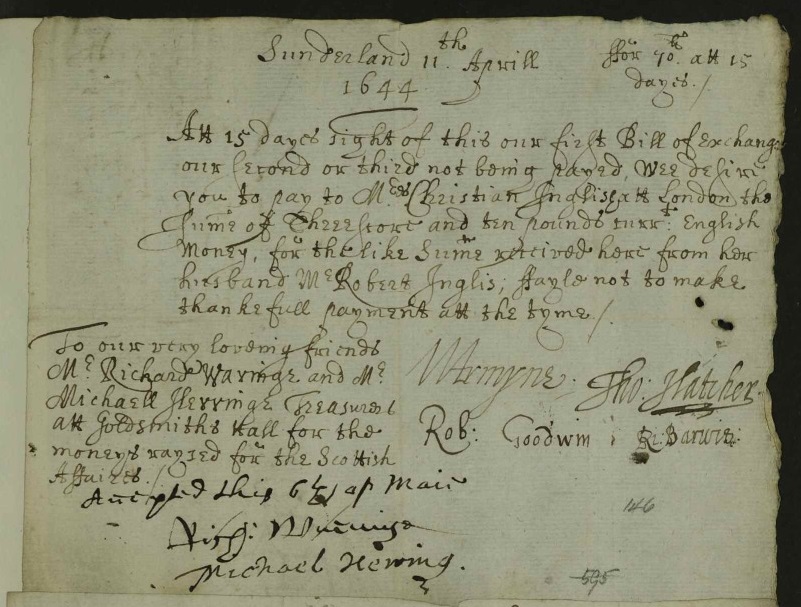 A warrant for £70 payable at Goldsmith's Hall to Mrs Christian [Edward alias] Inglis, at Sunderland 11 April 1644 (SP 46/106 f.146), her father was Nicol Edward of the Banshee Labyrinth on Niddry Street