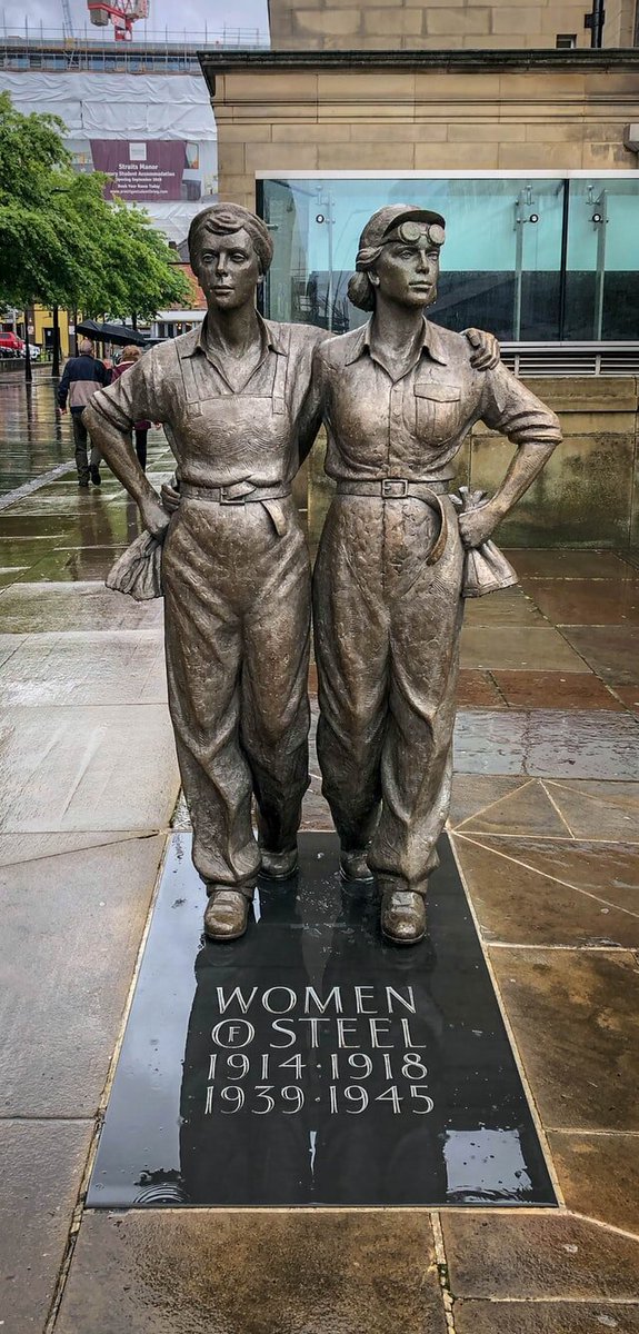 The Women of Steel bronze sculpture pays tribute to the women from Sheffield who contributed to the city's steel industry in the First and Second World Wars.
