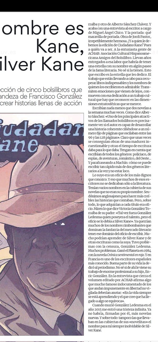 ACHABolsilibro's tweet photo. Artículo de Alfons Cervera en el diario Levante
@jordipast @kebrantaversos
#silver_kane
#ACHAB
#bolsilibro https://t.co/QKbJJ8yHte