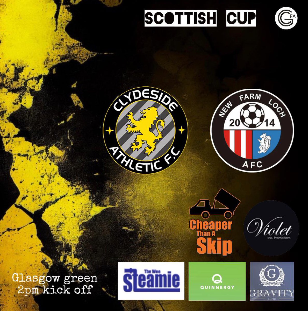 ClydesideAth's tweet photo. #fixturefriday
#MTC π
ποΈ @NewFarmLochAFC
π Scottish
π 9/12
π Glasgow Green
β° 2pm
@ScotAmFA
@AmmyFitbaNews
@GlasCollegesFA @QuinnergyLtd
@theweesteamie
@Violetinc
#gravitysuite #cheaperthanaskip https://t.co/qOJ8JkDuke