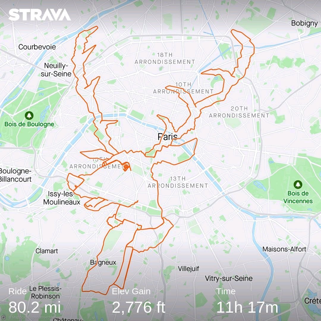 Le petit renne au nez rouge Check out my latest @Strava drawing: strava.app.link/6VgdCh17nFb #stravaart #stravart #Christmas #NOEL #reindeer #rudolph #Paris @Paris #cycling #velo #JoyeuxNoel