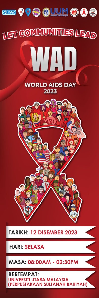 cahayaharapan08's tweet photo. SAMBUTAN HARI AIDS SEDUNIA 2023,PERINGKAT NEGERI KEDAH...Akan berlangsung pada 12 Disember 2023/Selasa...Bertempat di Universiti Utara Malaysia(Perpustakaan Sultanah Bahiyah).Bermula jam 8.00 Pagi sehingga 2.30 Petang.Pakat-pakat mai.

#WAD2023
#LETCOMMUNITIESLEAD https://t.co/S6oYcEU7TK