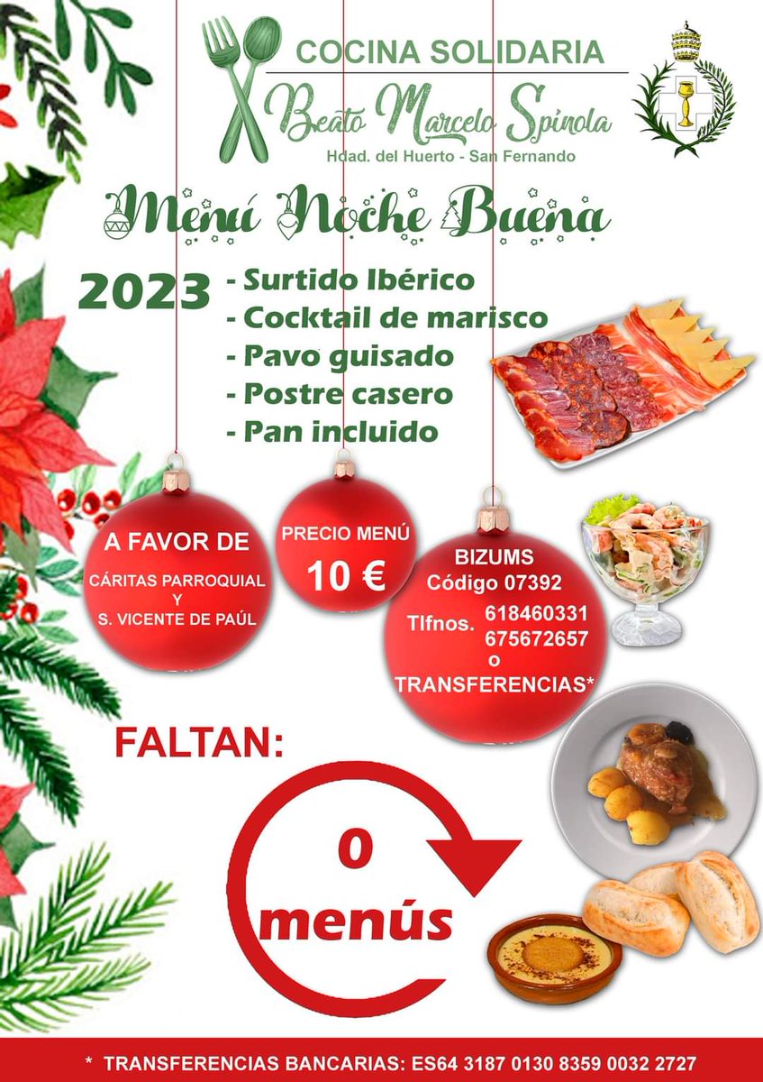 OBJETIVO CONSEGUIDO - MENÚ EXTRAORDINARIO NOCHEBUENA

¡Gracias, gracias, gracias! A todos, personas o entidades, que habéis puesto vuestro granito de arena para volverlo a conseguir. Hemos alcanzado los 175 menús que propusimos al inicio poniendo el marcador a 0.
