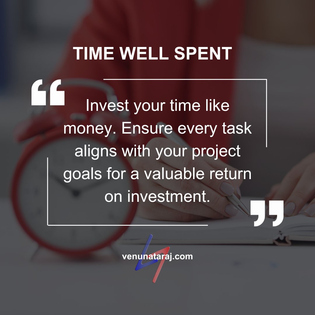 venunataraj's tweet image. Time Well Spent

Invest your time like money. Ensure every task aligns with your project goals for a valuable return on investment.

#TimeInvestment #StrategicTasks #ProjectROI #venunataraj #qotd
