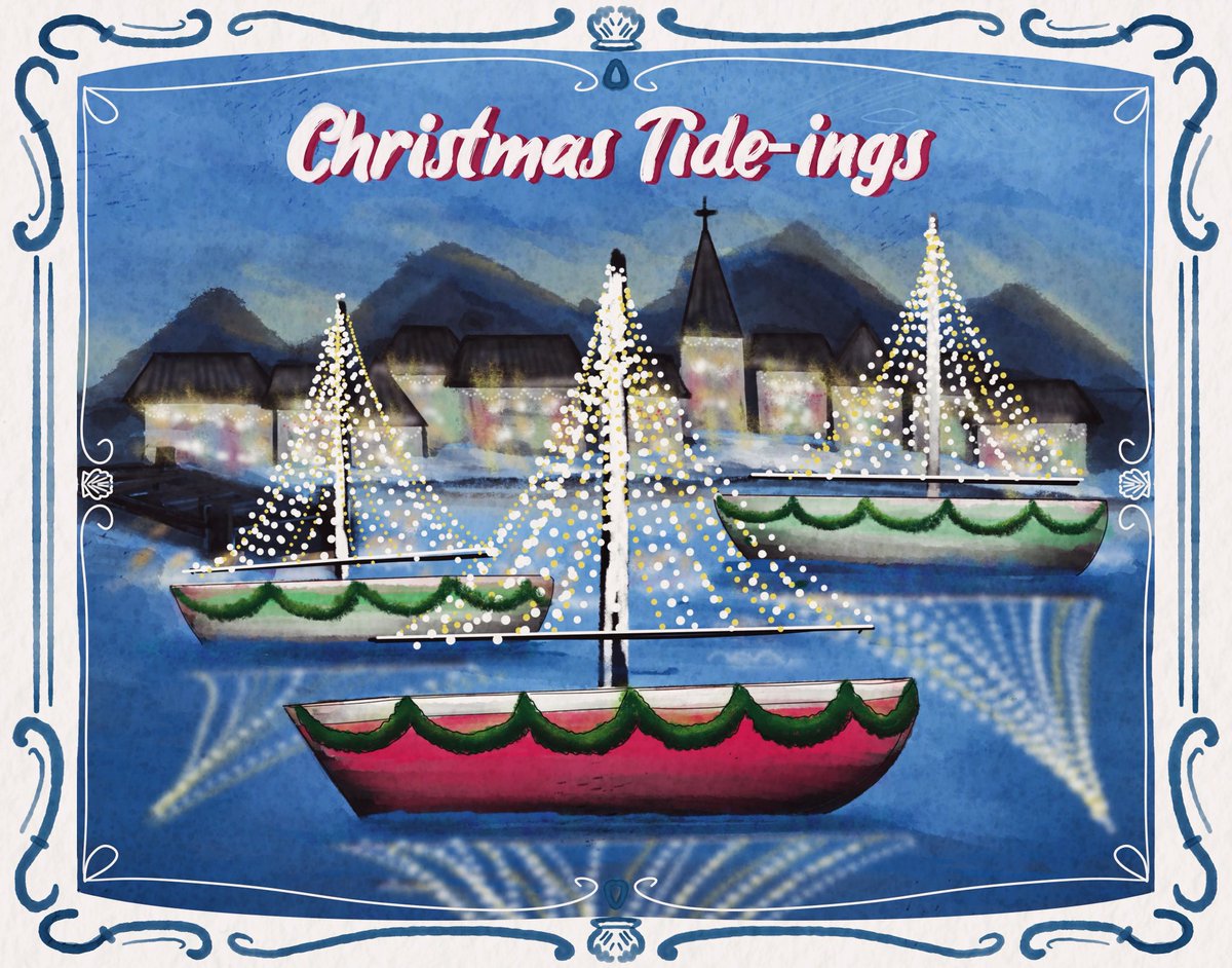 meganbfrance's tweet photo. Fun postcard illustration of “A Christmas Harbour” -5th prompt in “Jehane’s Twelve Days of Christmas” challenge by @jehane_ltd
#illustrationart #surfacedesign #digitalart #artlicensing #openoflicensing #christmasart #christmascarddesign #christmasharbour #christmaslightsonwater https://t.co/B2X4l9jnqR