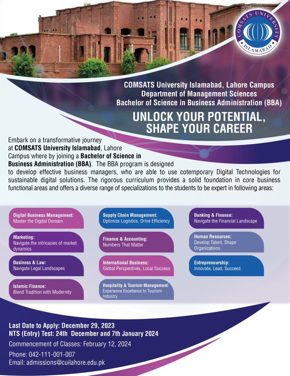 DMS_CUI_LHR's tweet photo. Admissions at COMSATS university Islamabad, Lahore campus. 

#undergraduateadmissions #springadmission #cuilahore #comsats #businesseducation https://t.co/jWWdaQm8fT