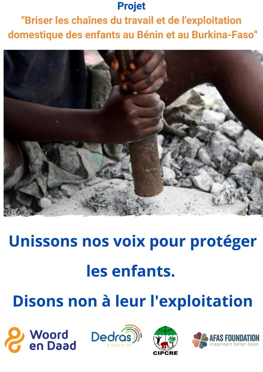 EugeneDeguenon's tweet photo. Campagne "15 Jours d'Activisme" : Stop au Travail des Enfants !
Un enfant ne doit pas être obligé de travailler dans des conditions difficiles et dangereuses pour survivre ou faire vivre ses parents, sa famille. Disons non à leur exploitation.
#bctedebenin
#Dedras
#CIPCREBENIN https://t.co/OfNezC2qvH