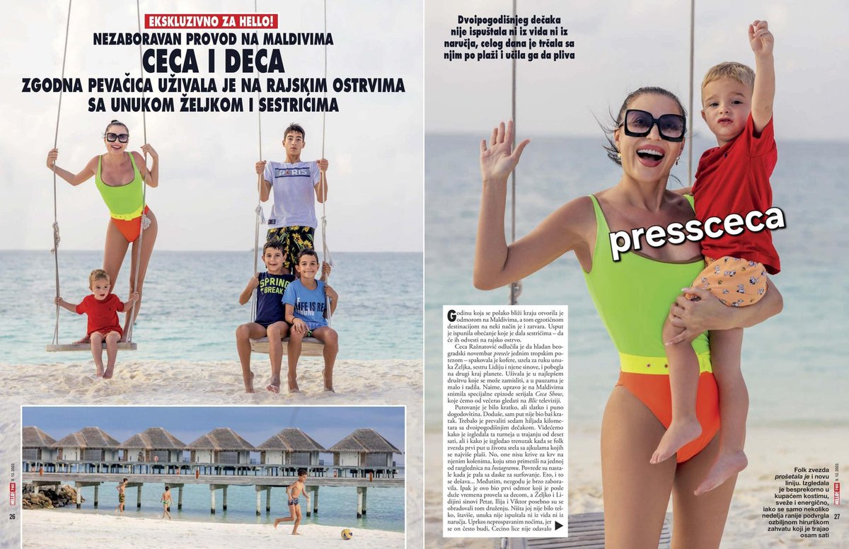PressCeca's tweet photo. 📌 Prošlog 9. decembra na naslovnoj strani Hello magazina su se (direktno sa Maldiva) ukazali Ceca i Željko Ražnatović! 💖
#Ceca2022 #CecaRažnatović #Hello #HelloMagazin #9decembar https://t.co/V8VTQj8CvZ