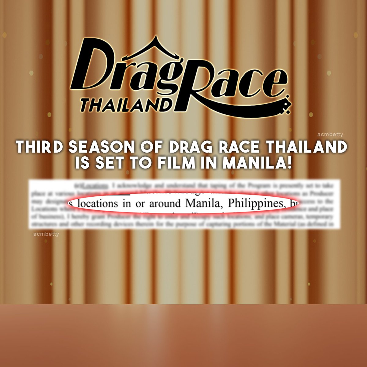 BREAKING: The long-awaited comeback season of #DragRaceThailand is set to film in Manila, Philippines! It is a collaboration of the Thailand and Philippines' production.